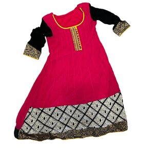 ✨ Pink and black anarkali Kurta style maxi dress with gold accents✨